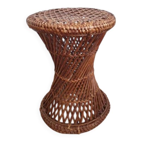 Tabouret vintage en rotin et cannage