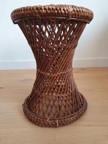 Tabouret vintage en rotin et cannage
