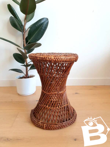 Tabouret vintage en rotin et cannage