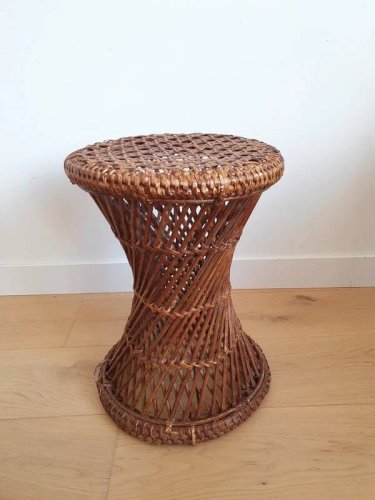 Tabouret vintage en rotin et cannage