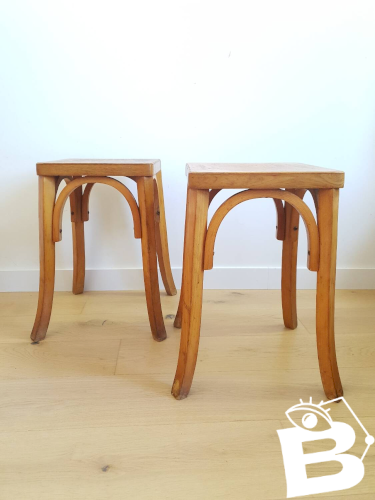 Tabourets en bois courbé vintage