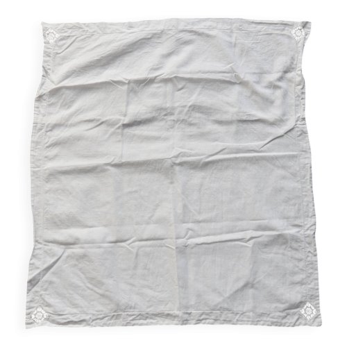 Taie d’oreiller ancienne en coton blanc - Broderies