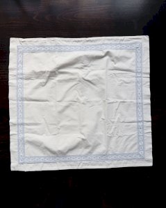 Vintage embroidered pillowcase light blue thread