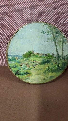 TAMBOURIN CYMBALE PEINT ET ANCIEN SIGNE JNE RIOCREUX