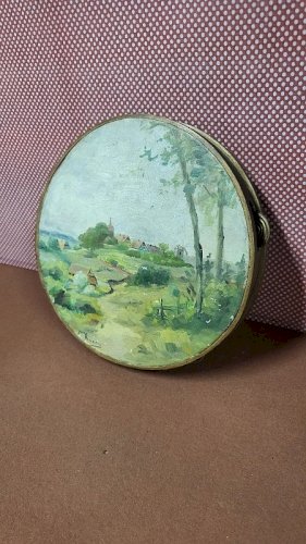 TAMBOURIN CYMBALE PEINT ET ANCIEN SIGNE JNE RIOCREUX