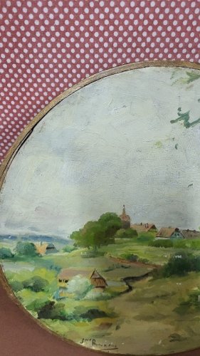 TAMBOURIN CYMBALE PEINT ET ANCIEN SIGNE JNE RIOCREUX