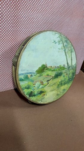 TAMBOURIN CYMBALE PEINT ET ANCIEN SIGNE JNE RIOCREUX