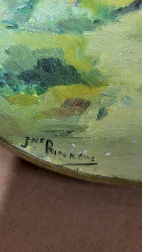 TAMBOURIN CYMBALE PEINT ET ANCIEN SIGNE JNE RIOCREUX