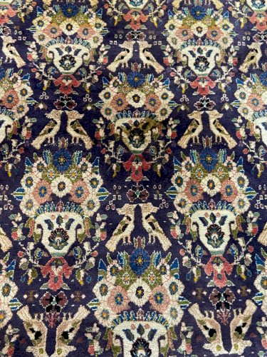 Tapis d'Orient ancien de tribu nomade 1950-1980 oiseaux fond violet