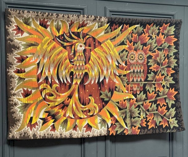 Tapisserie à l'oiseau par A. Cornic XXe L9328