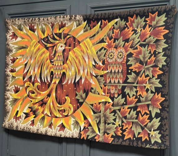 Tapisserie à l'oiseau par A. Cornic XXe L9328