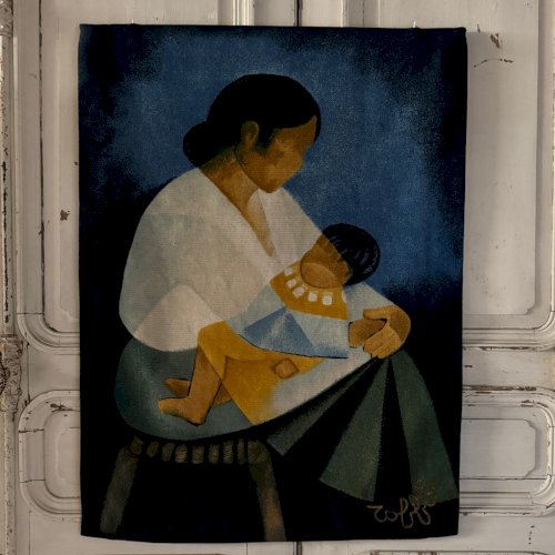 Tapisserie de laine Tendresse par Louis Toffoli Robert Four XXe M3591