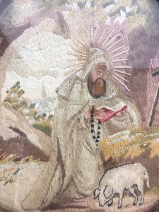 Tapisserie Saint Antoine  XVIIIe Sous Cadre Tissu Religion Ésotérisme
