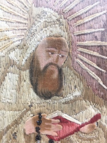 Tapisserie Saint Antoine  XVIIIe Sous Cadre Tissu Religion Ésotérisme