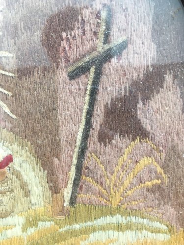 Tapisserie Saint Antoine  XVIIIe Sous Cadre Tissu Religion Ésotérisme