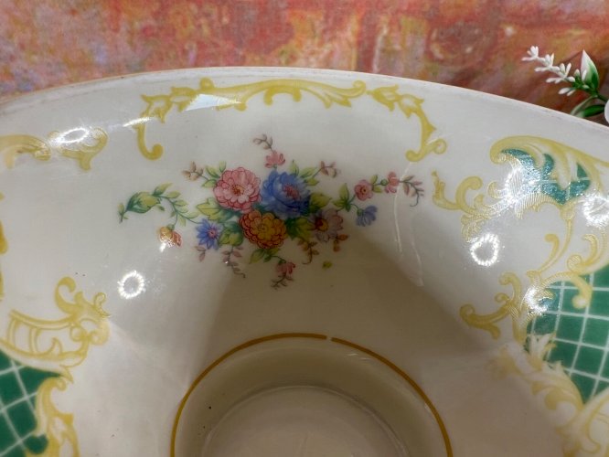 Tasse + 2 assiettes porcelaine Bavière décor fleuri vert or rococo vintage