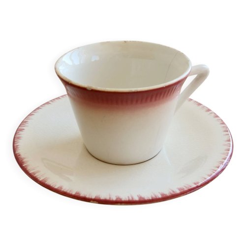 Tasse à café ancienne Longchamp terre de fer avec sous-tasse