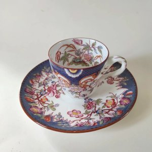 Old Sarreguemines Minton coffee cup in blue, circa 1920.