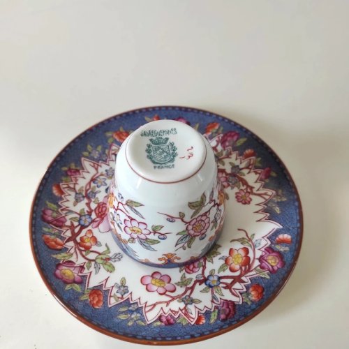 Tasse à café ancienne Sarreguemines Minton coloris bleu, vers 1920