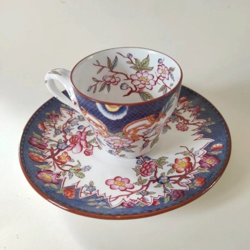 Tasse à café ancienne Sarreguemines Minton coloris bleu, vers 1920