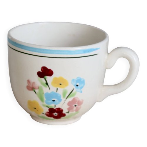 Tasse à café vintage faïence Salins - Motif fleuri