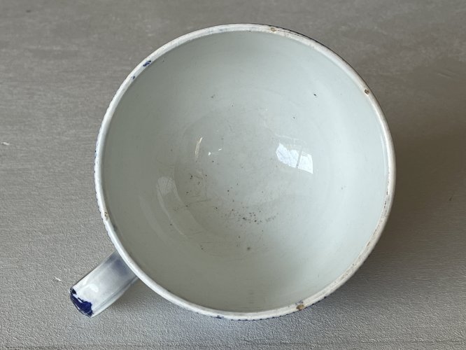 Tasse à déjeuner Creil et Montereau, motif floral bleu, diamètre 14 cm, France, ancienne, vintage