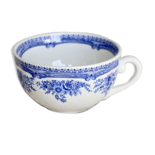 Tasse à thé ancienne en faïence bleue et blanche - Décor floral