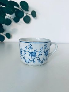 Tasse Ancienne Faïence Bleue Décor Floral - Charme Campagne Chic