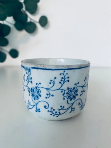 Tasse Ancienne Faïence Bleue Décor Floral - Charme Campagne Chic