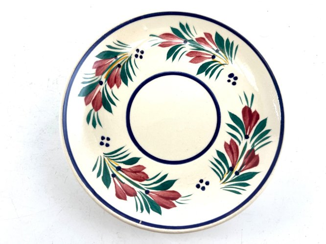 Tasse et soucoupe en faïence HB Quimper décor "Bohème" — fait main