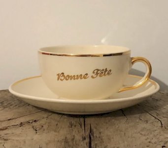 Cup and saucer Villeroy & Boch cream and gold Happy Birthday