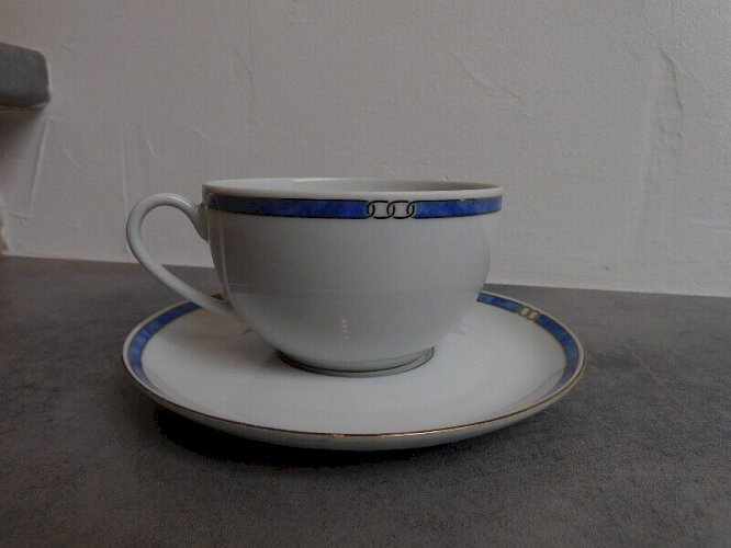 TASSE ET SOUS TASSE CHRISTOFLE PORCELAINE MICRO GOLD BLEU