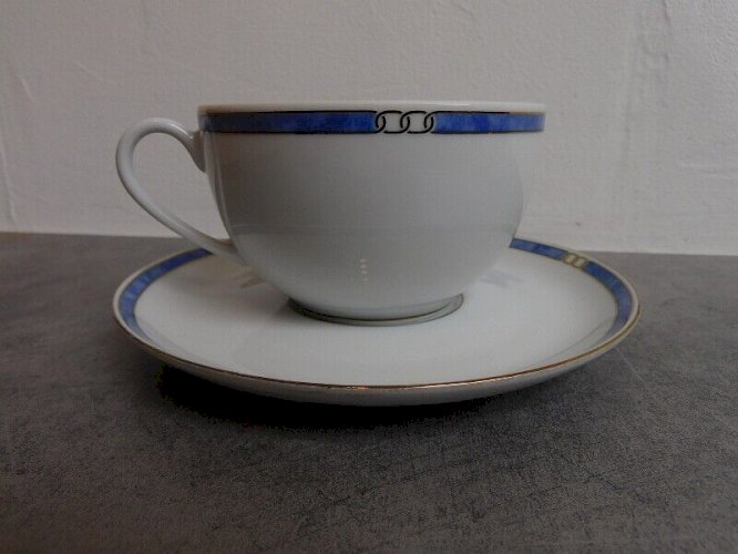 TASSE ET SOUS TASSE CHRISTOFLE PORCELAINE MICRO GOLD BLEU