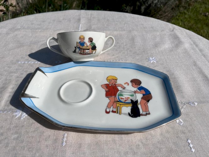 Tasse et sous-tasse tartine pour enfant en porcelaine de Limoges