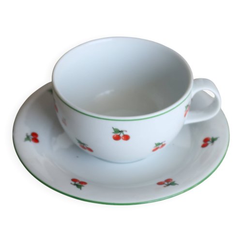 Tasse et sous-tasse vintage en porcelaine - Motif cerises
