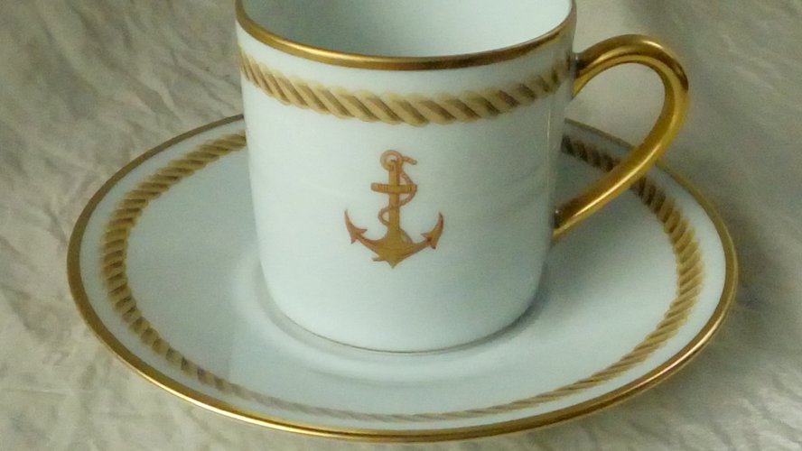 TASSE LITRON EN PORCELAINE DE LIMOGES ANCRE  MARINE BERNARDEAU FRANCE*