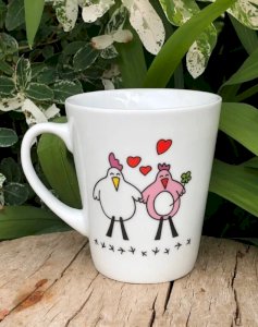 Cup with chicken and heart patterns