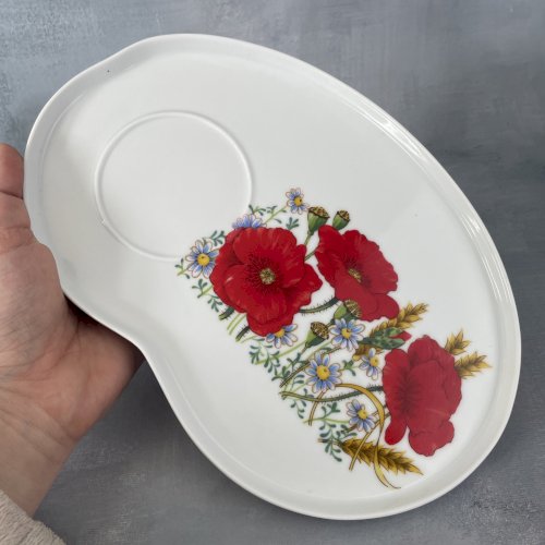 Tasse RAYNAUD + soucoupe plateau porcelaine Limoges décor fleurs coquelicots