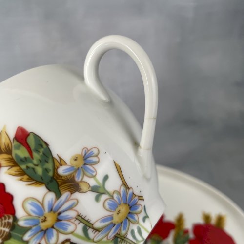 Tasse RAYNAUD + soucoupe plateau porcelaine Limoges décor fleurs coquelicots