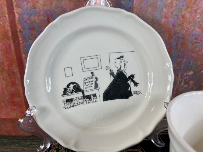 Tasse & sous-tasse Jacques Faizant Saint Amand humour chat vieille dame  vintage