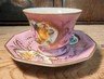 Tasse & Sous tasse Porcelaine Paris Décor Fleurs Fait Main, Signature en Creux