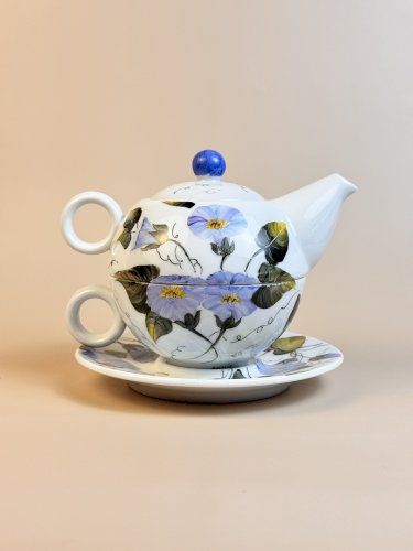 Tasse-théière individuelle en porcelaine peinte à la main – Signée "Annie"