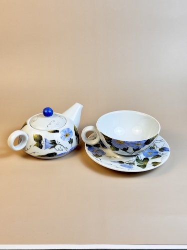 Tasse-théière individuelle en porcelaine peinte à la main – Signée "Annie"