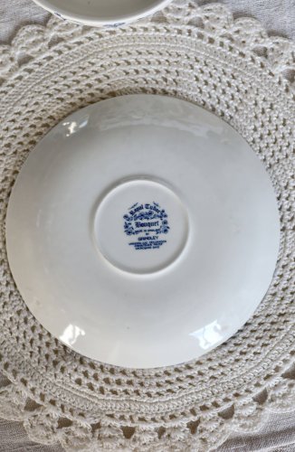 Tasse vintage double anses & sous-tasse – Royal Tudor “Bouquet” bleu