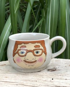 Vintage stoneware mug with Mr. Mustache design