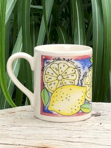 Vintage cup with lemon patterns