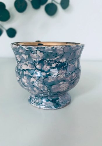 Tasse Vintage Porcelaine Émail Marbré et Intérieur Doré Or
