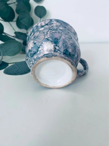 Tasse Vintage Porcelaine Émail Marbré et Intérieur Doré Or