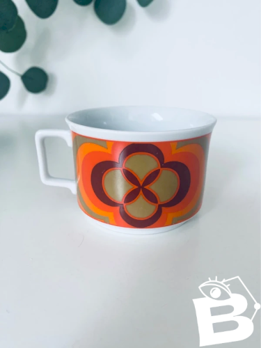 Tasse Vintage Porcelaine Schirnding Bavaria Orange Rétro Années 70