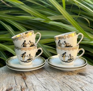 Vintage retro porcelain coffee cups and saucers